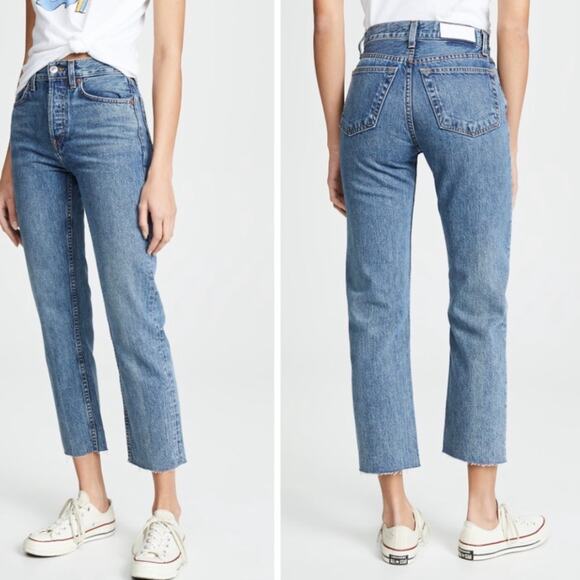Re/Done Originals 2019 High Rise Stove Pipe Raw Hem Light Wash 25 190-3WSTV27 - Picture 13 of 13